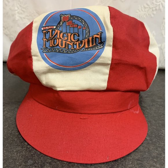 Vintage Six Flags Magic Mountain Red & White Pinwheel Cap Hat Souvenir Employee? - Picture 1 of 16